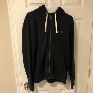 Black Polo Zip-Up Jacket w/ Green Plaid Hoodie (size Large)